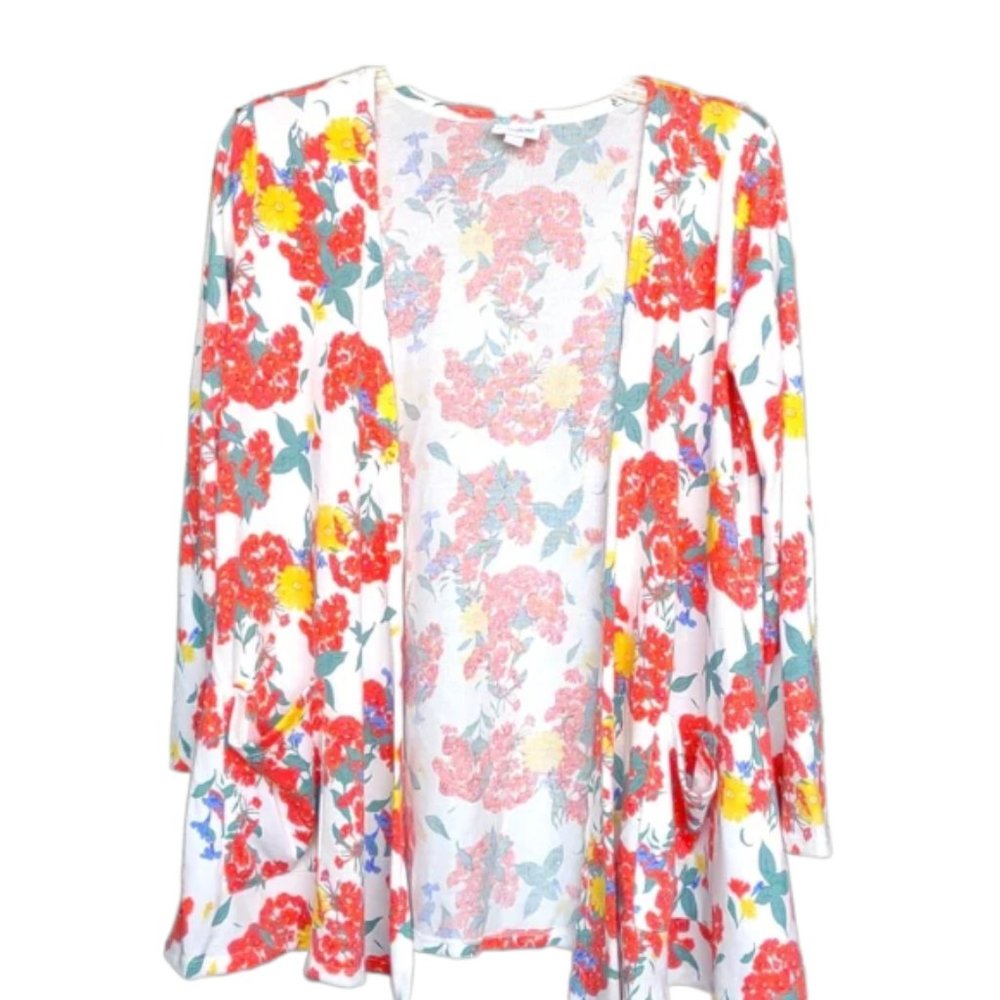 LuLaRoe White Floral Caroline Cardigan Size Small NWT